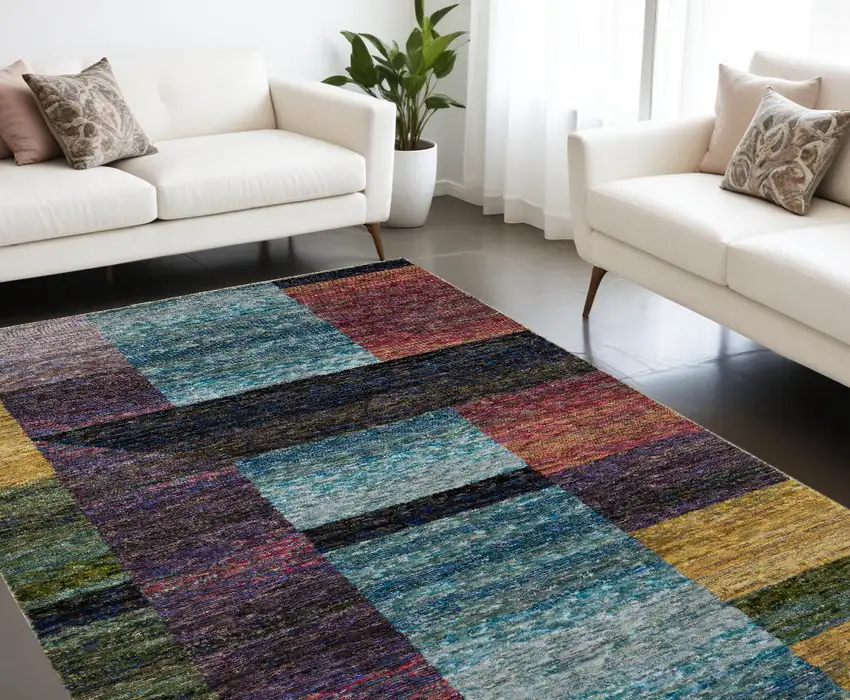 Purple and Red Geometric Power Loom Area Rug Photo 1