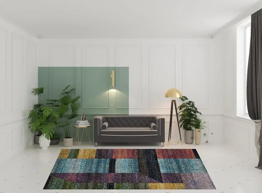 Purple Blue Teal Gold Green Red And Pink Geometric Power Loom Stain Resistant Area Rug Photo 2