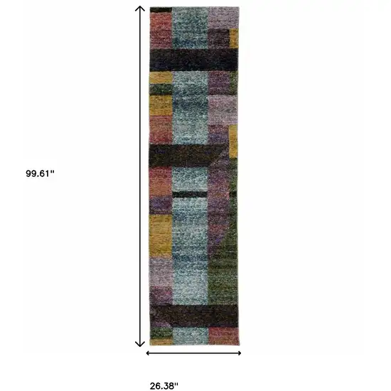 Purple Blue Teal Gold Green Red And Pink Geometric Power Loom Stain Resistant Runner Rug Photo 9