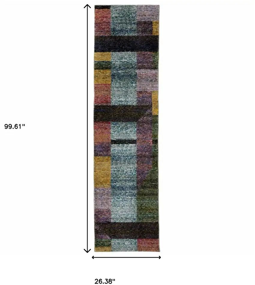 Purple Blue Teal Gold Green Red And Pink Geometric Power Loom Stain Resistant Runner Rug Photo 9