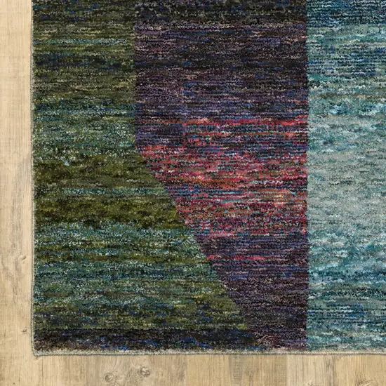 Purple Blue Teal Gold Green Red And Pink Geometric Power Loom Stain Resistant Runner Rug Photo 7