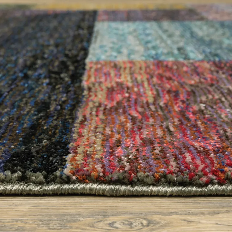 Purple Blue Teal Gold Green Red And Pink Geometric Power Loom Stain Resistant Runner Rug Photo 4