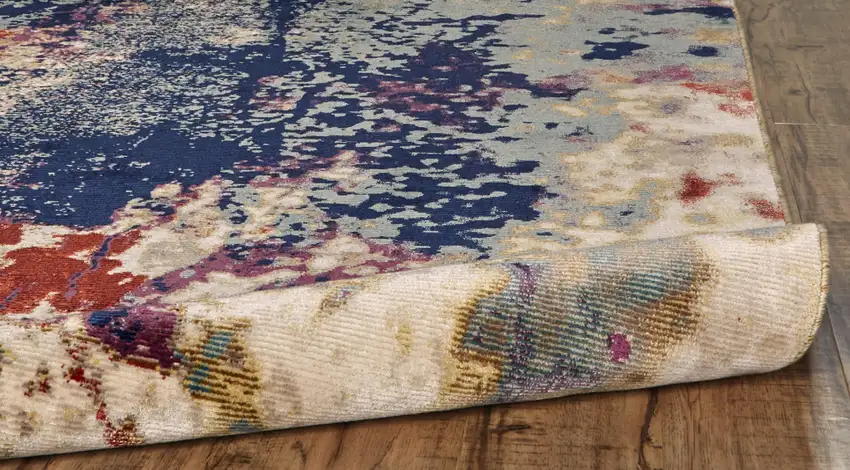 Purple Blue and Ivory Abstract Power Loom Area Rug Photo 8