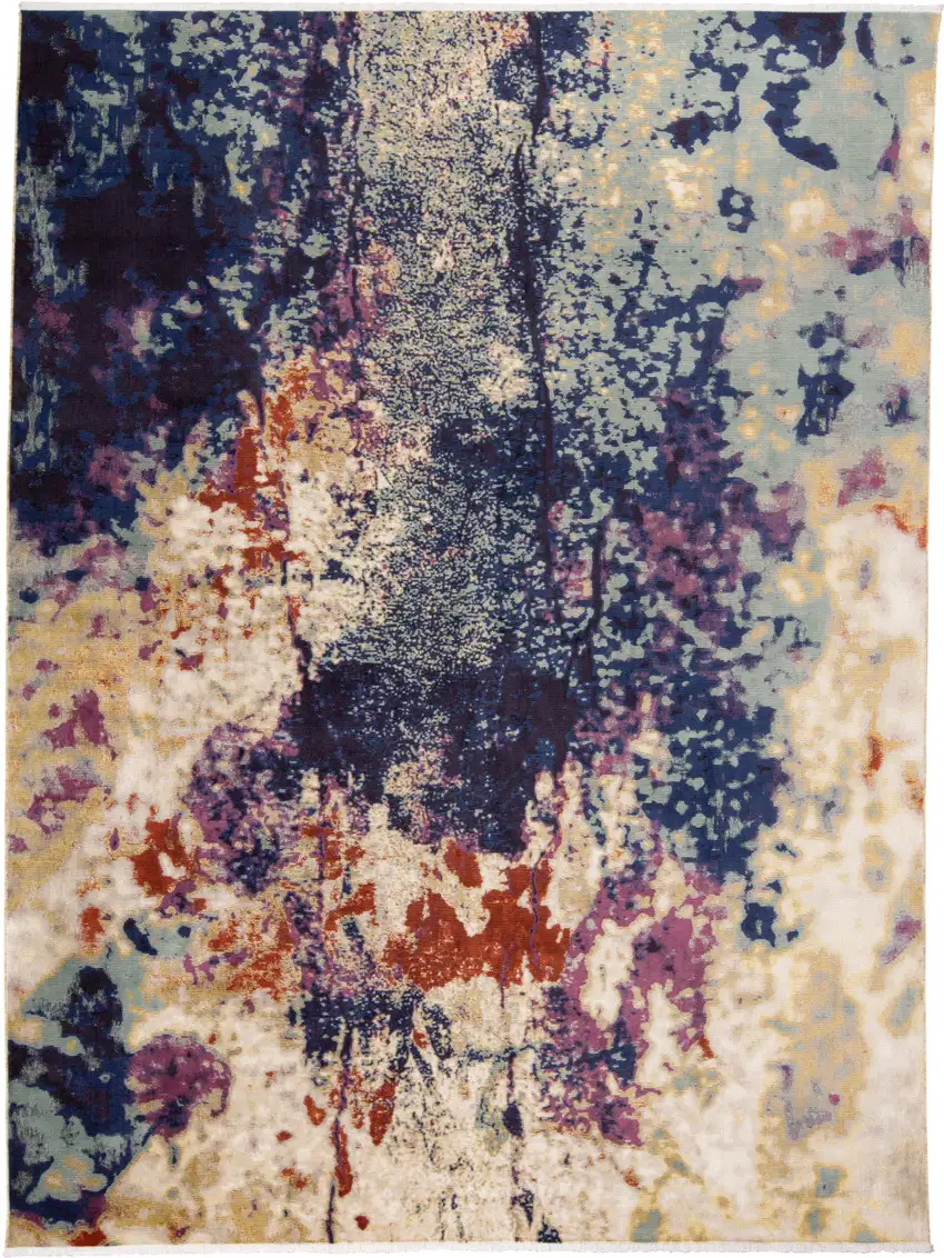 Purple Blue and Ivory Abstract Power Loom Area Rug Photo 2