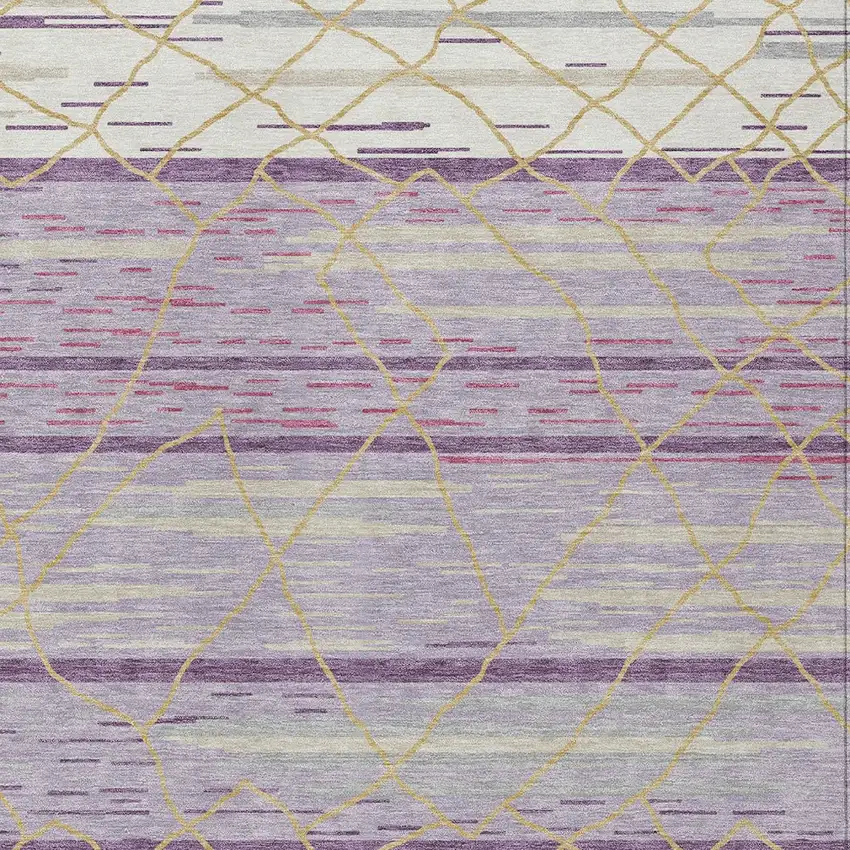 Purple Brown And Beige Striped Washable Indoor Outdoor Area Rug Photo 7