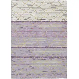 Photo of Purple Brown And Beige Striped Washable Indoor Outdoor Area Rug