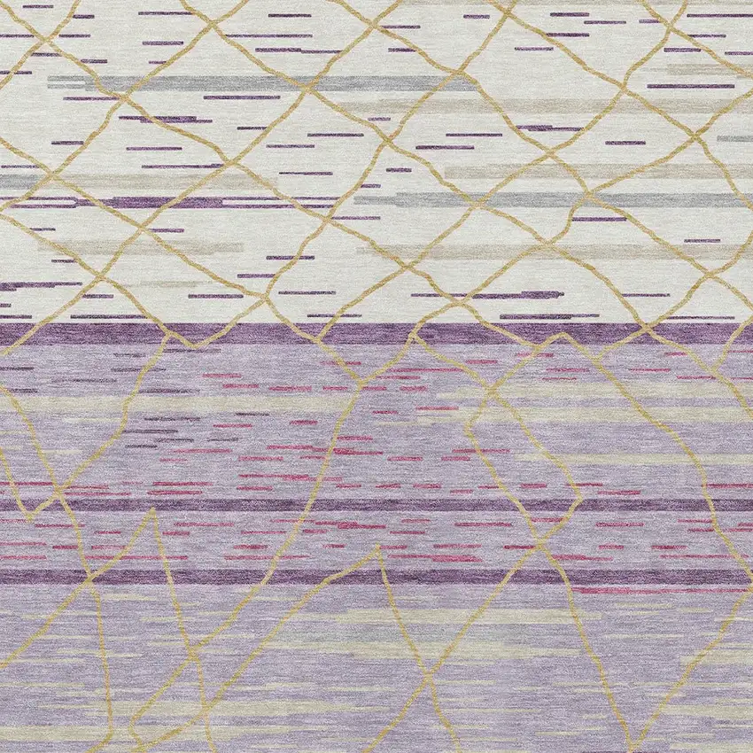 Purple Brown And Beige Striped Washable Indoor Outdoor Area Rug Photo 7