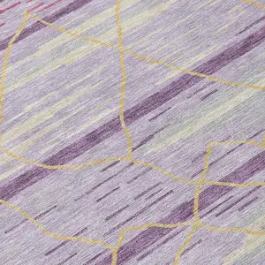 Photo of Purple Brown And Beige Striped Washable Indoor Outdoor Area Rug