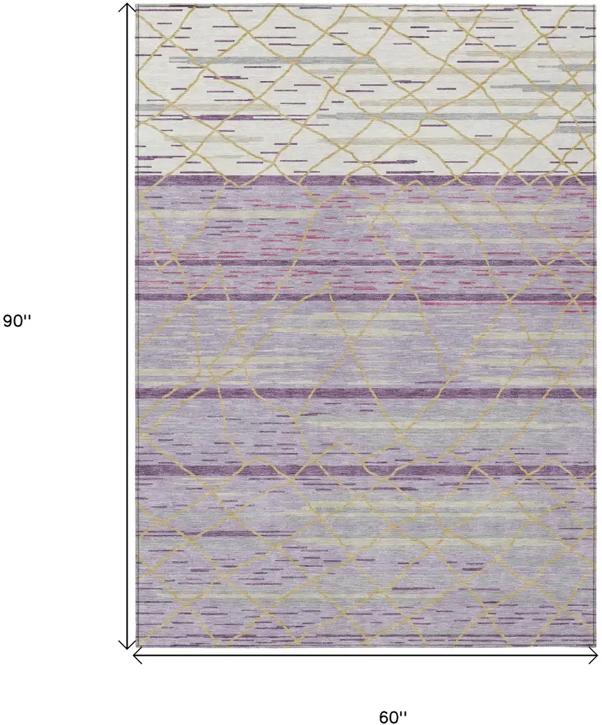 Purple Brown And Beige Striped Washable Indoor Outdoor Area Rug Photo 3