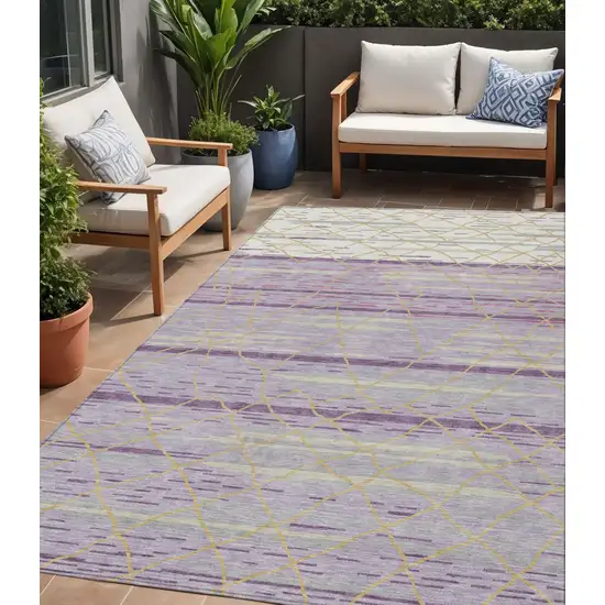 Purple Brown And Beige Striped Washable Indoor Outdoor Area Rug Photo 1