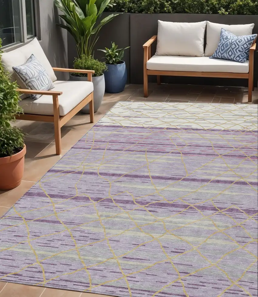 Purple Brown And Beige Striped Washable Indoor Outdoor Area Rug Photo 1