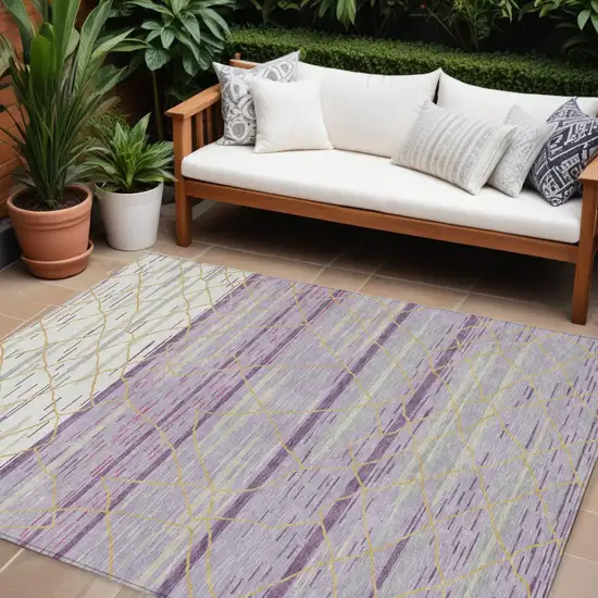 Purple Brown And Beige Striped Washable Indoor Outdoor Area Rug Photo 1