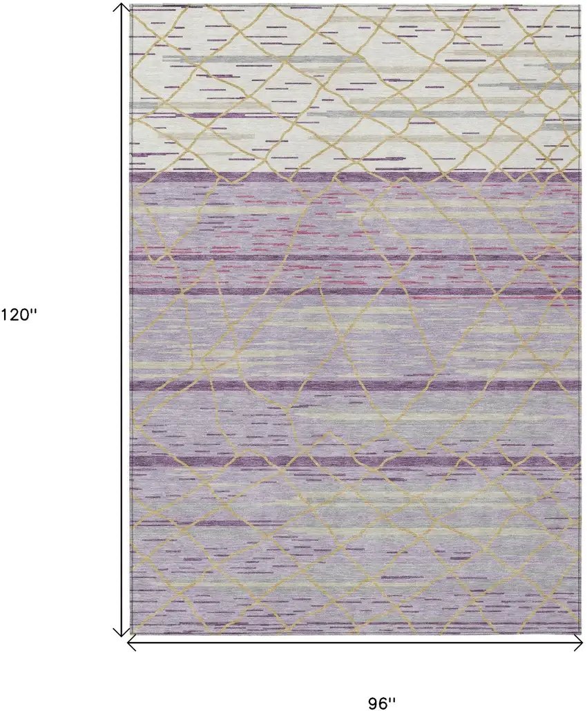 Purple Brown And Beige Striped Washable Indoor Outdoor Area Rug Photo 3