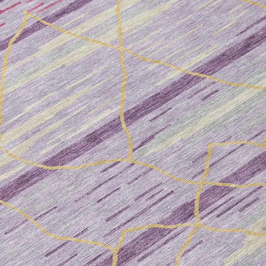 Purple Brown And Beige Striped Washable Indoor Outdoor Area Rug Photo 6