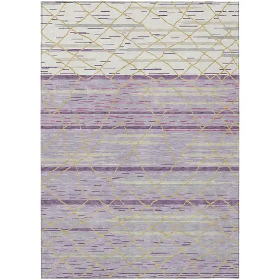 Purple Brown And Beige Striped Washable Indoor Outdoor Area Rug Photo 2