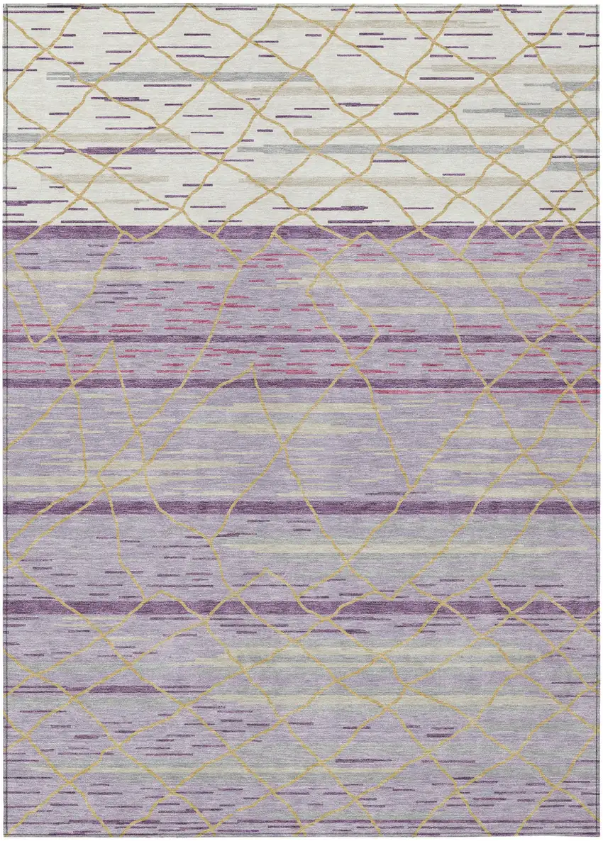 Purple Brown And Beige Striped Washable Indoor Outdoor Area Rug Photo 2
