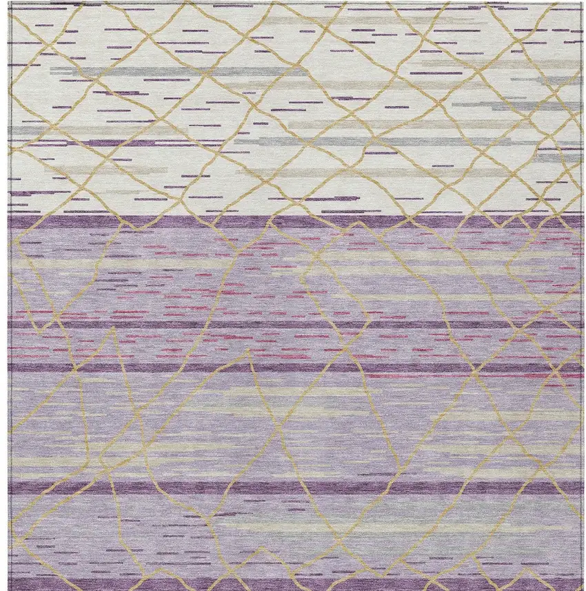 Purple Brown And Beige Striped Washable Indoor Outdoor Area Rug Photo 8