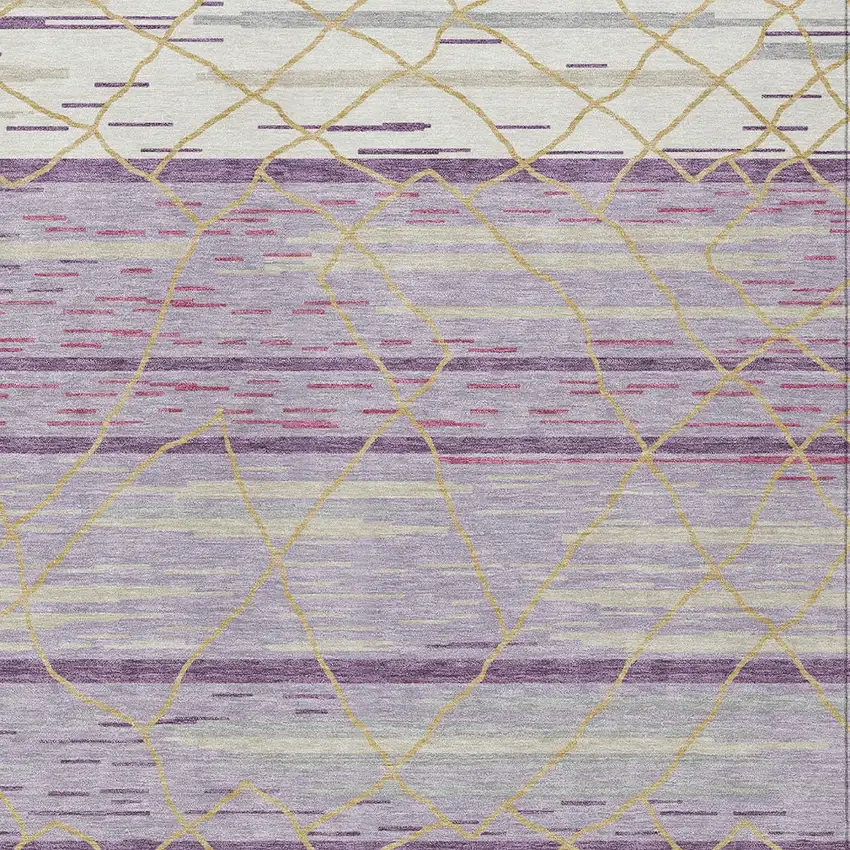 Purple Brown And Beige Striped Washable Indoor Outdoor Area Rug Photo 7