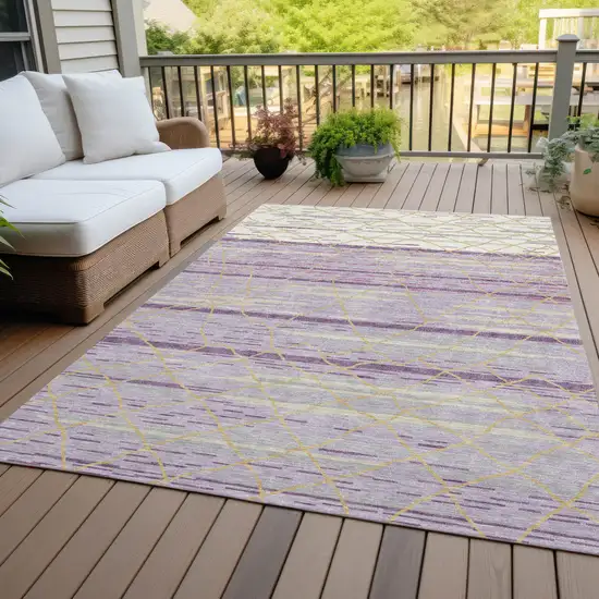 Purple Brown And Beige Striped Washable Indoor Outdoor Area Rug Photo 9