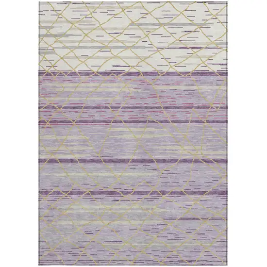 Purple Brown And Beige Striped Washable Indoor Outdoor Area Rug Photo 7