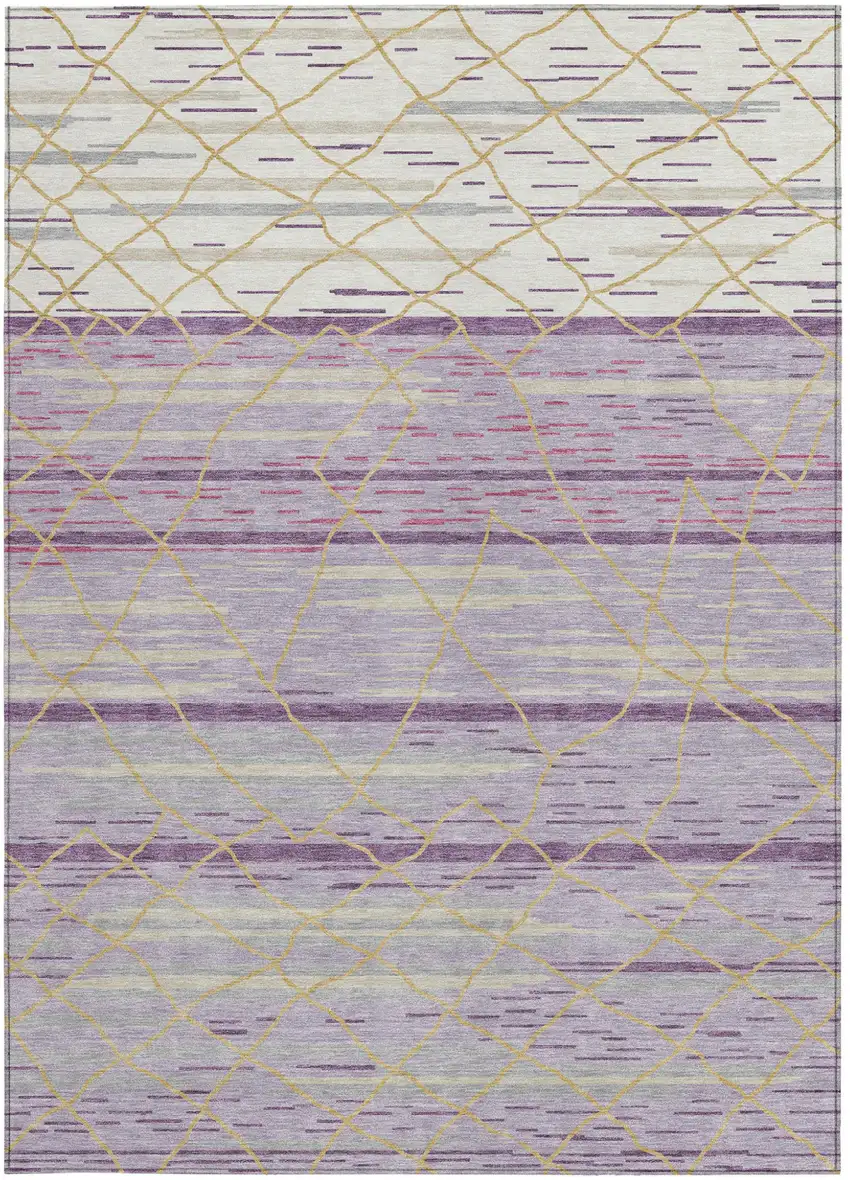 Purple Brown And Beige Striped Washable Indoor Outdoor Area Rug Photo 7
