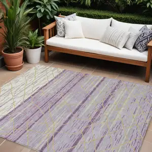 Photo of Purple Brown And Beige Striped Washable Indoor Outdoor Area Rug