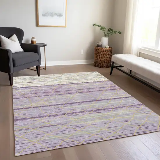 Purple Brown And Beige Striped Washable Indoor Outdoor Area Rug Photo 9