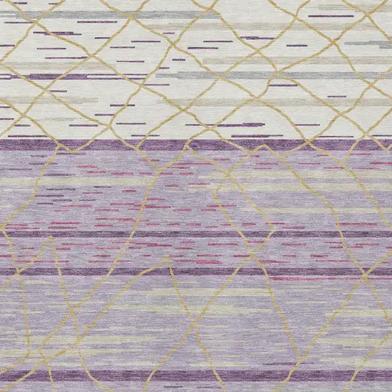 Purple Brown And Beige Striped Washable Indoor Outdoor Area Rug Photo 7