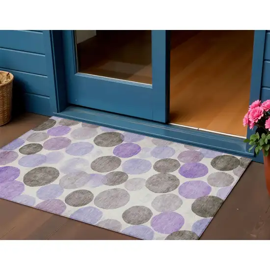 Purple Brown And Ivory Geometric Washable Indoor Outdoor Area Rug Photo 2