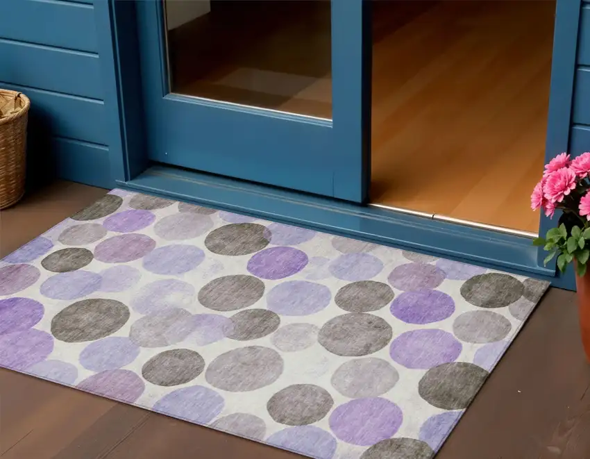 Purple Brown And Ivory Geometric Washable Indoor Outdoor Area Rug Photo 2
