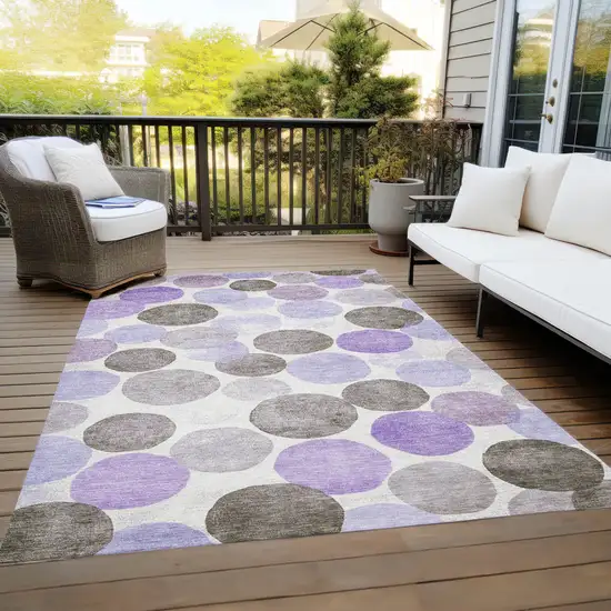 Purple Brown And Ivory Geometric Washable Indoor Outdoor Area Rug Photo 8