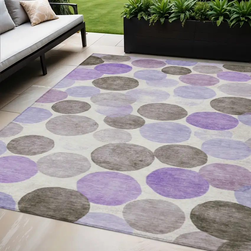 Purple Brown And Ivory Geometric Washable Indoor Outdoor Area Rug Photo 2