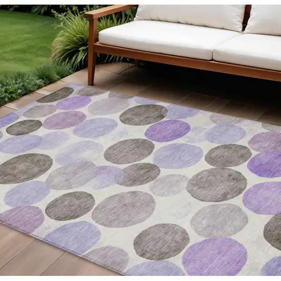 Purple Brown And Ivory Geometric Washable Indoor Outdoor Area Rug Photo 2