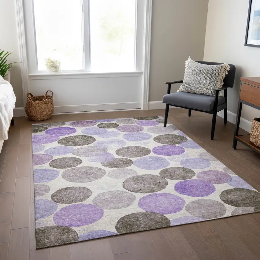 Purple Brown And Ivory Geometric Washable Indoor Outdoor Area Rug Photo 7