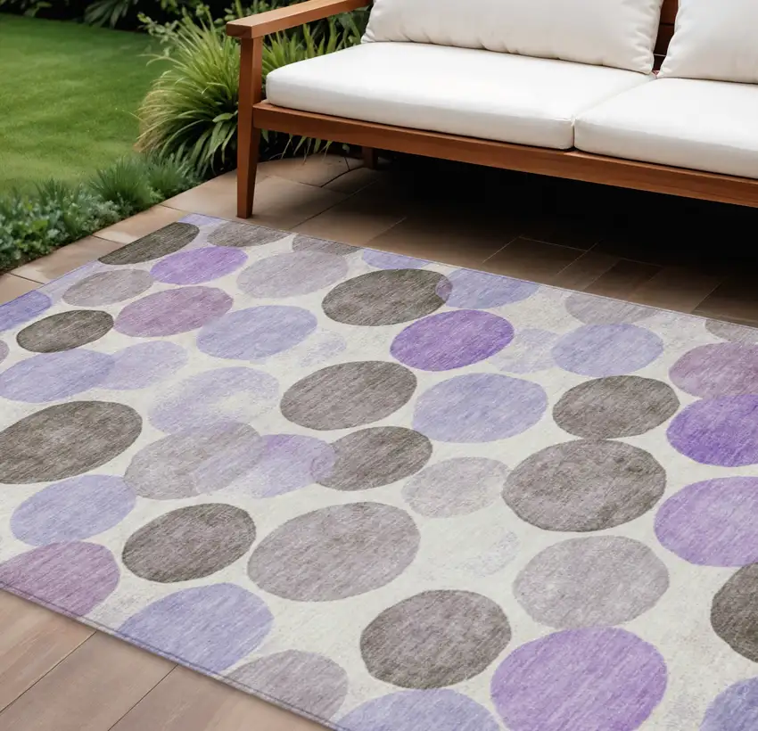 Purple Brown And Ivory Geometric Washable Indoor Outdoor Area Rug Photo 2