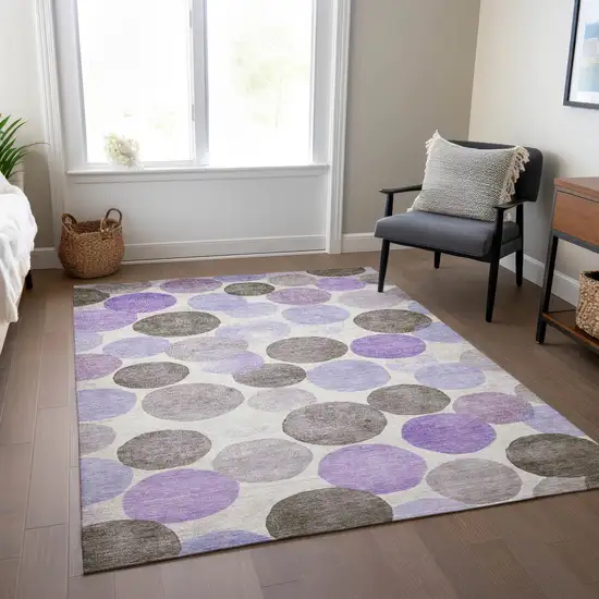 Purple Brown And Ivory Geometric Washable Indoor Outdoor Area Rug Photo 7