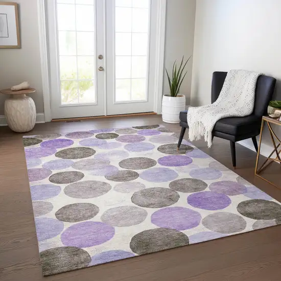 Purple Brown And Ivory Geometric Washable Indoor Outdoor Area Rug Photo 6