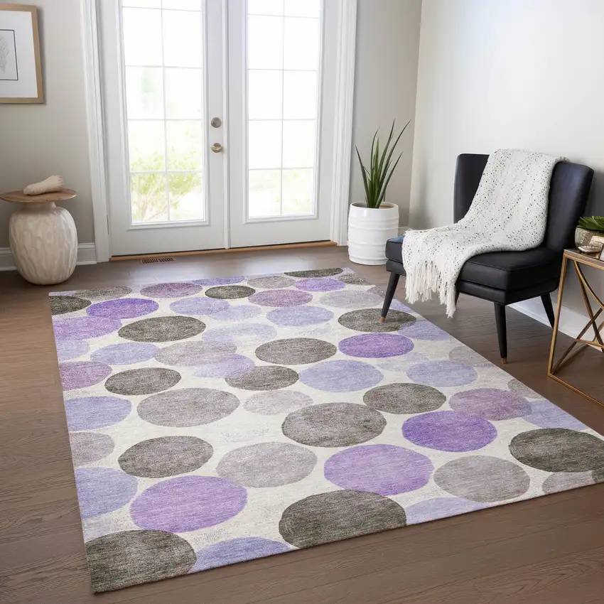 Purple Brown And Ivory Geometric Washable Indoor Outdoor Area Rug Photo 6