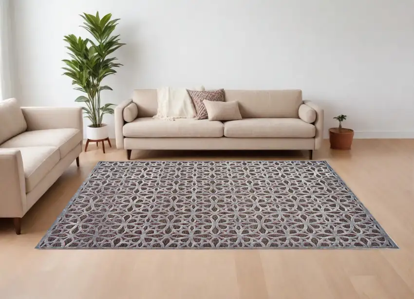 Purple Brown and Gray Geometric Power Loom Area Rug Photo 1