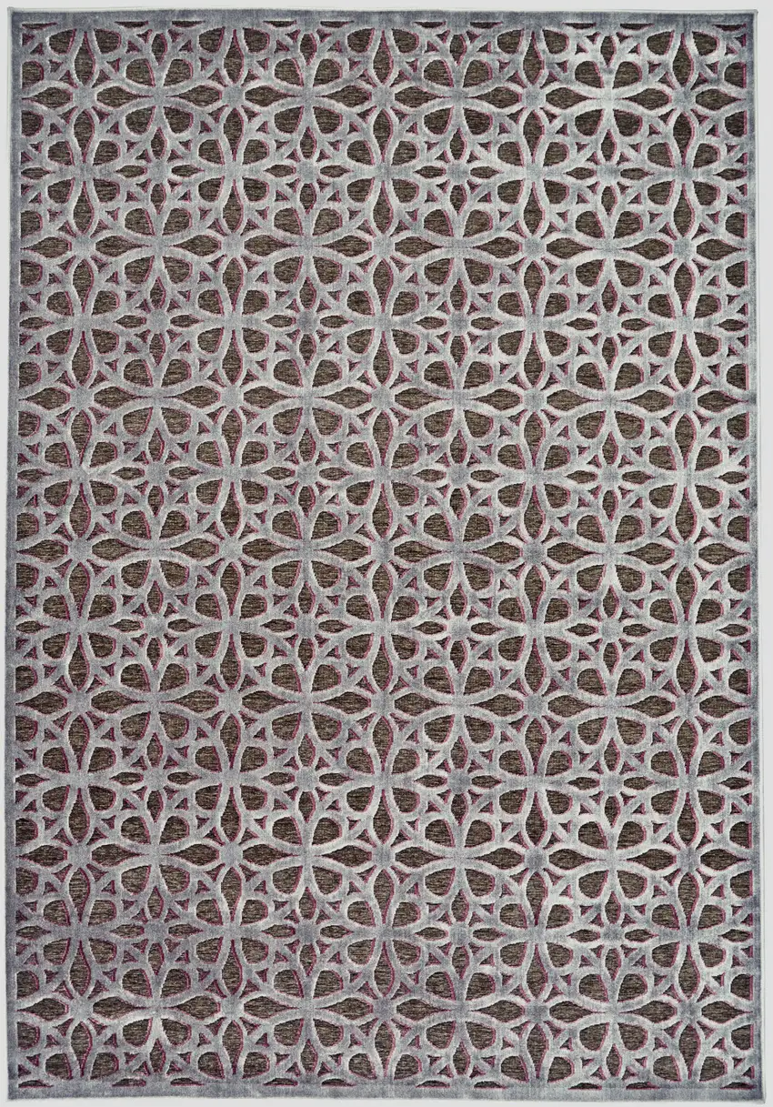 Purple Brown and Gray Geometric Power Loom Area Rug Photo 6