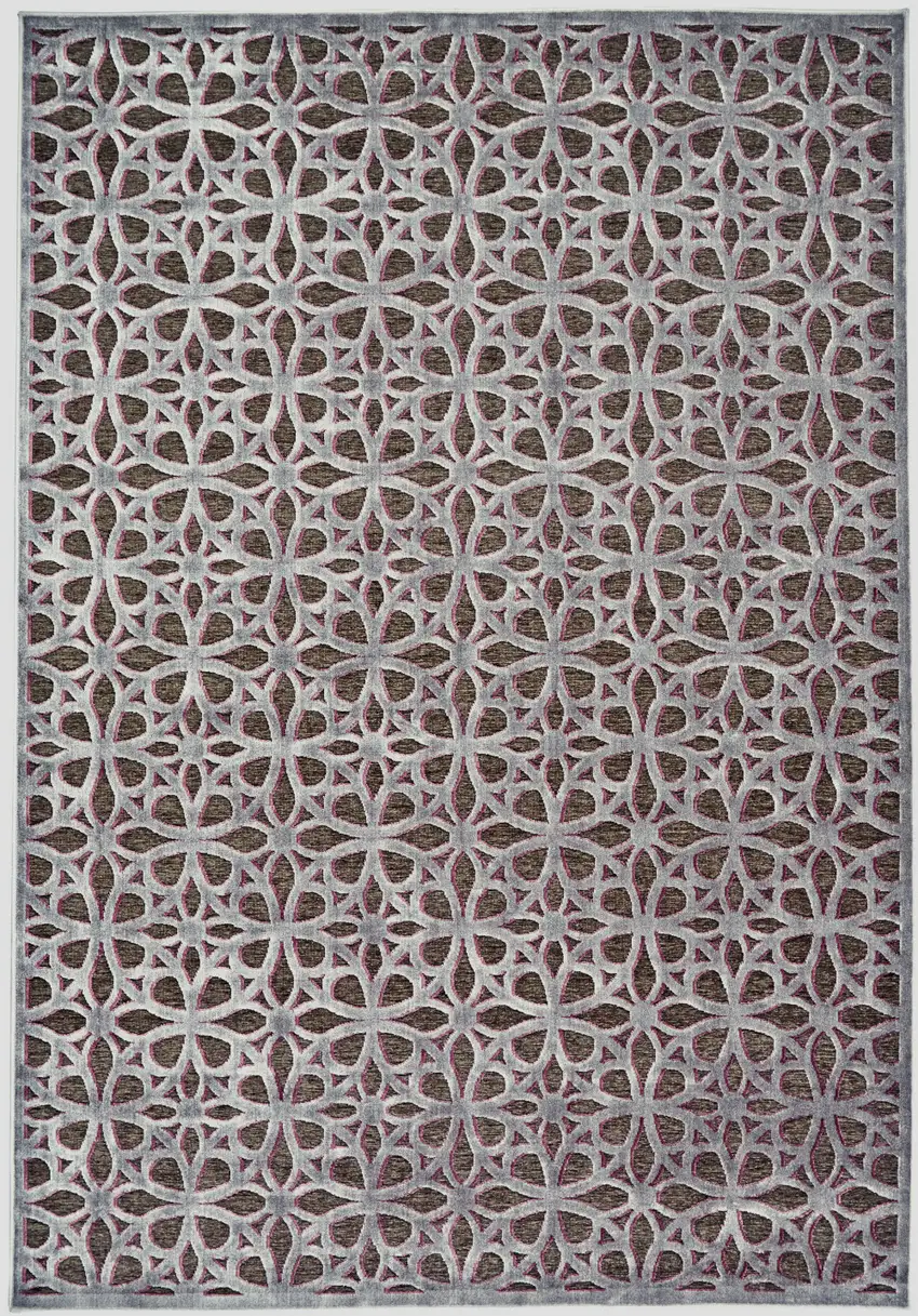 Purple Brown and Gray Geometric Power Loom Area Rug Photo 4