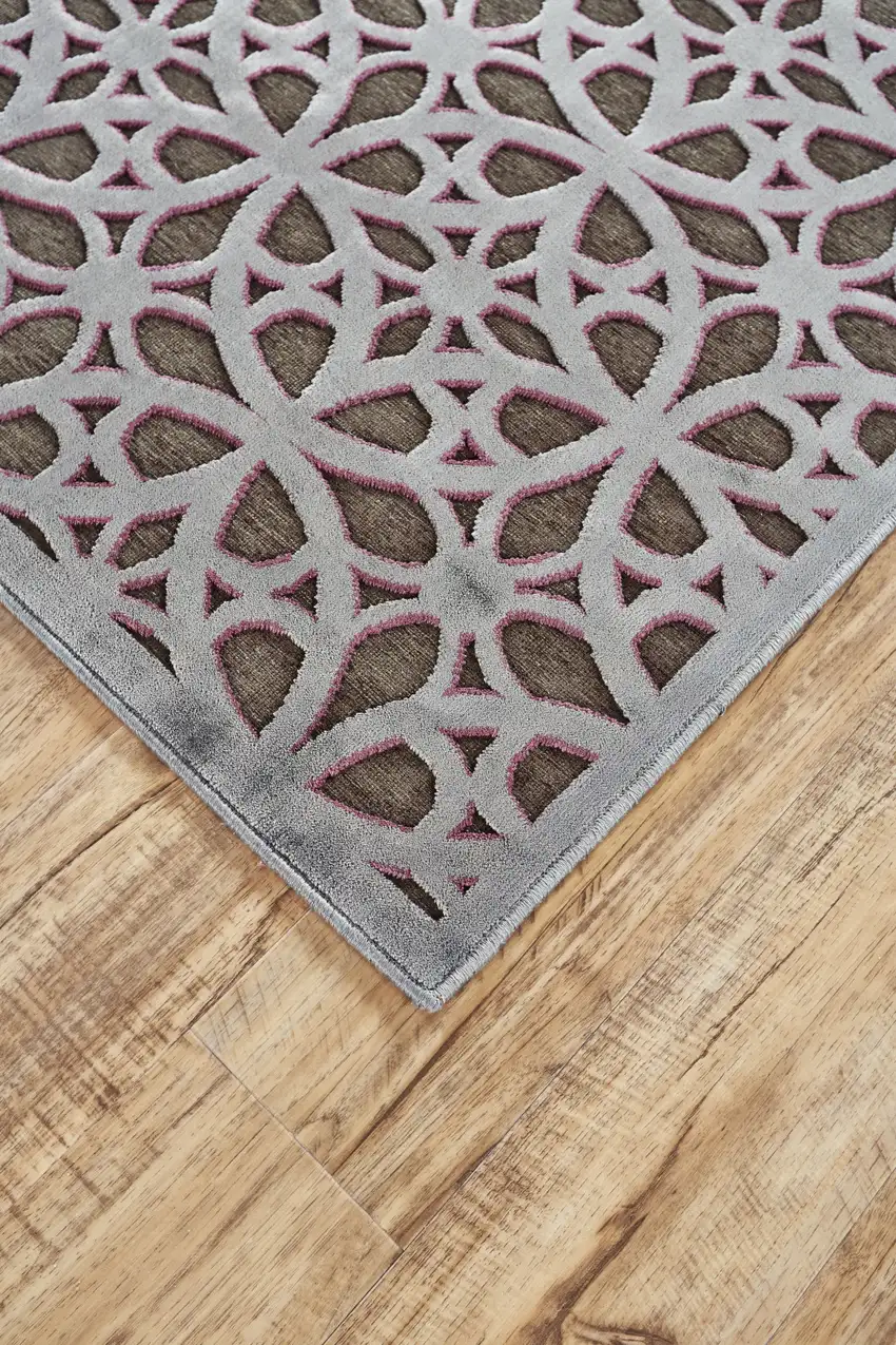 Purple Brown and Gray Geometric Power Loom Area Rug Photo 8