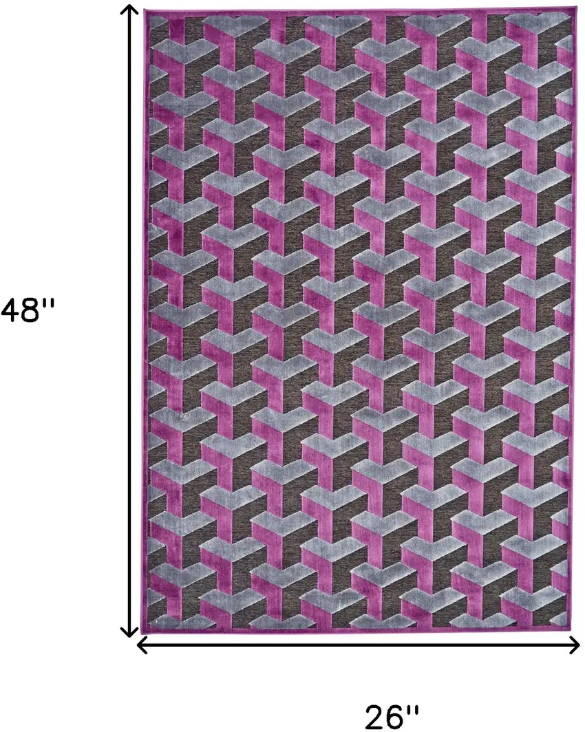 Purple Brown and Gray Geometric Power Loom Area Rug Photo 3