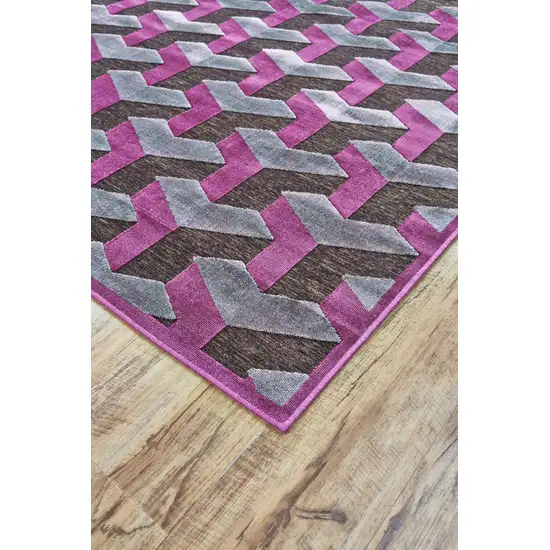 Purple Brown and Gray Geometric Power Loom Area Rug Photo 4
