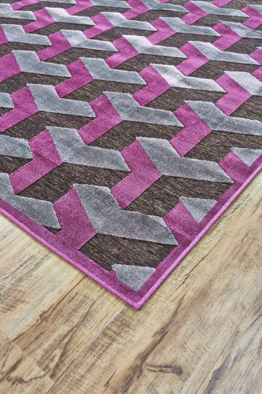 Purple Brown and Gray Geometric Power Loom Area Rug Photo 4