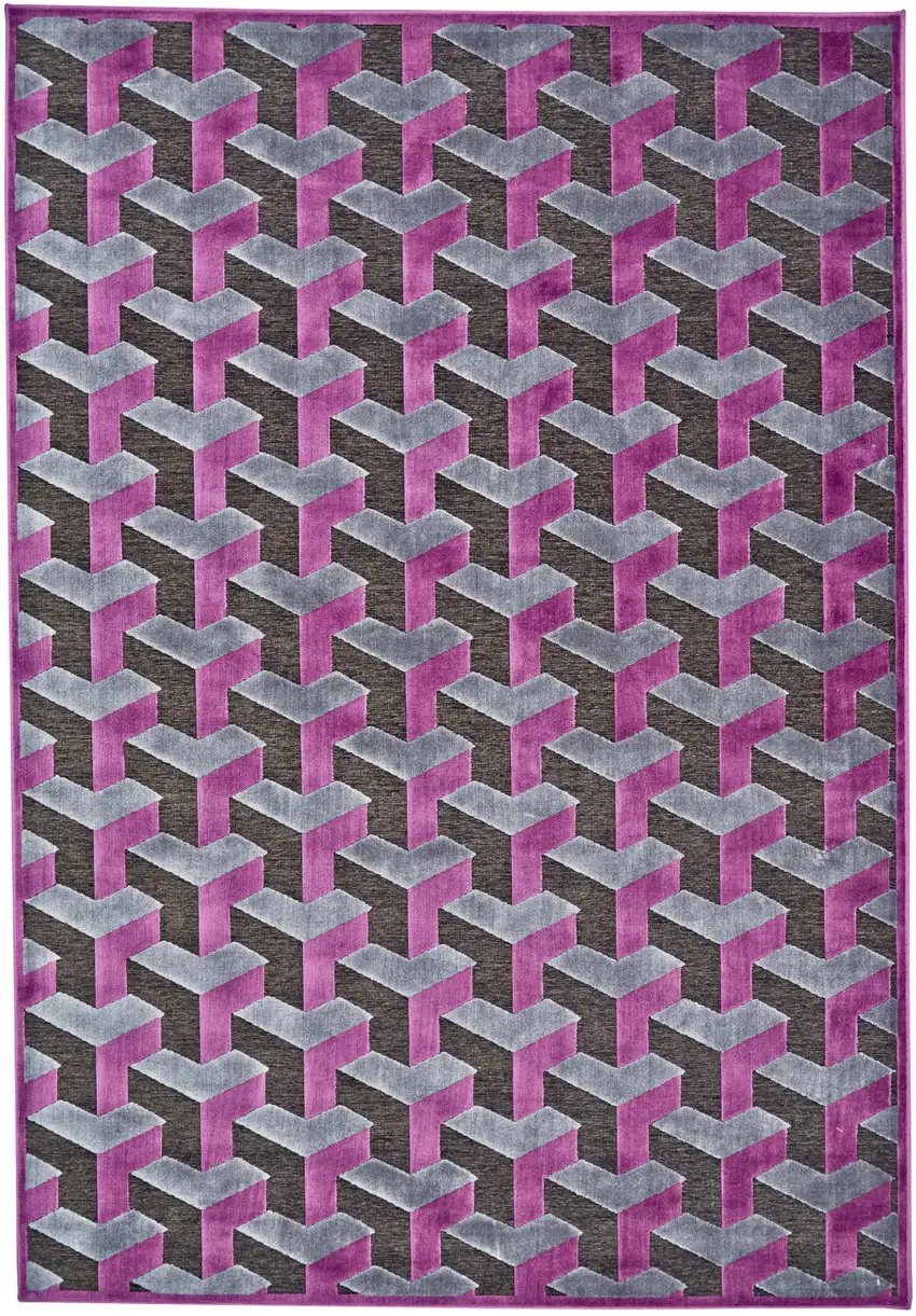 Purple Brown and Gray Geometric Power Loom Area Rug Photo 2