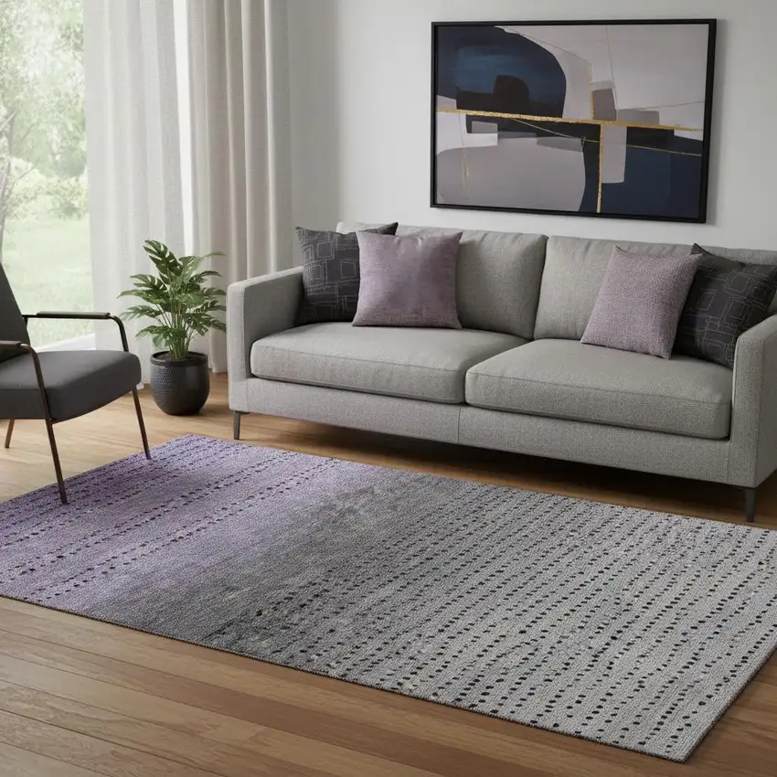 Purple Charcoal And Gray Abstract Washable Area Rug With UV Protection Photo 2