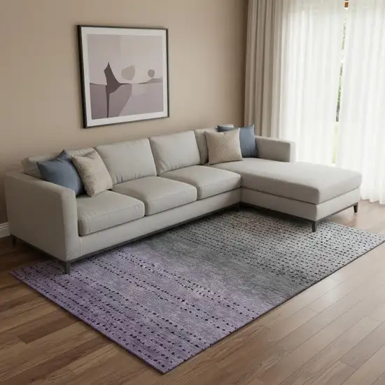 Purple Charcoal And Gray Abstract Washable Area Rug With UV Protection Photo 2