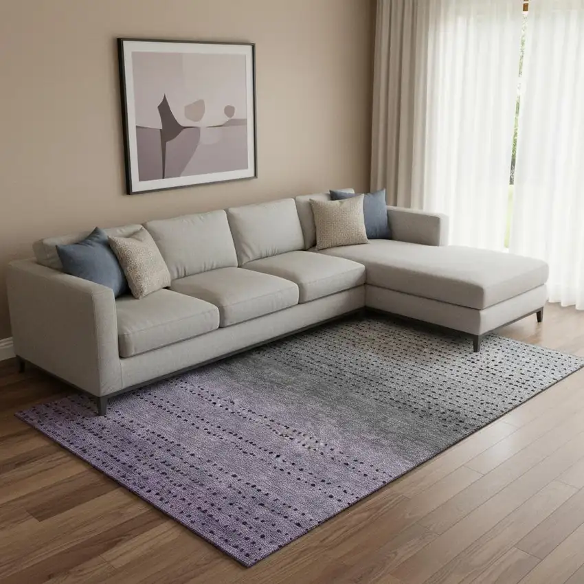 Purple Charcoal And Gray Abstract Washable Area Rug With UV Protection Photo 2