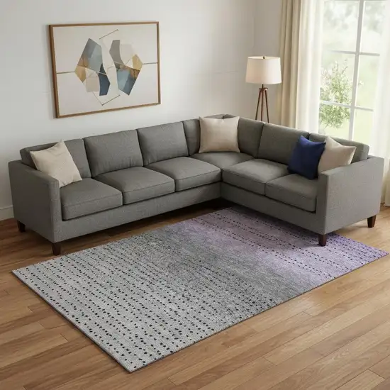 Purple Charcoal And Gray Abstract Washable Area Rug With UV Protection Photo 2